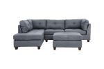 3-pcs Sectional Sofa Blue Grey Polyfiber Cushion Sofa Chaise Ottoman Reversible Couch Pillows