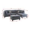 3-pcs Sectional Sofa Blue Grey Polyfiber Cushion Sofa Chaise Ottoman Reversible Couch Pillows