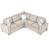 83" L-Shaped Pull Out Sofa Bed Modern Convertible Sleeper Sofa with 2 USB ports, 2 Power Sockets and 3 Pillows for Living Room, Bedroom, Office, Cream