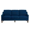 Modern 3 Piece seat Sofa Couch with Scooped Armrest/Wood legs,Upholstered Velvet 3-seat Sofa with Removable Cushions for Livingrooom Bedroom,Navy