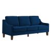 Modern 3 Piece seat Sofa Couch with Scooped Armrest/Wood legs,Upholstered Velvet 3-seat Sofa with Removable Cushions for Livingrooom Bedroom,Navy