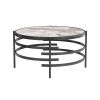 32.48'' Round Coffee Table With Sintered Stone Top&Sturdy Metal Frame, Modern Coffee Table for Living Room, Darker Gray