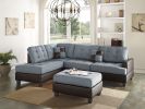 Contemporary Sectional Sofa Grey Polyfiber Linen Like Fabric Cushion Tufted Reversible 3pc Sectional Sofa L/R Chaise Ottoman Living Room Furniture Pil