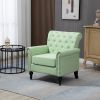 Mid-Century Modern Accent Chair, Linen Armchair w/Tufted Back/Wood Legs, Upholstered Lounge Arm Chair Single Sofa for Living Room Bedroom, Grass green