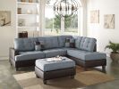 Contemporary Sectional Sofa Grey Polyfiber Linen Like Fabric Cushion Tufted Reversible 3pc Sectional Sofa L/R Chaise Ottoman Living Room Furniture Pil