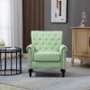 Mid-Century Modern Accent Chair, Linen Armchair w/Tufted Back/Wood Legs, Upholstered Lounge Arm Chair Single Sofa for Living Room Bedroom, Grass green