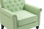 Mid-Century Modern Accent Chair, Linen Armchair w/Tufted Back/Wood Legs, Upholstered Lounge Arm Chair Single Sofa for Living Room Bedroom, Grass green