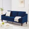 Modern 3 Piece seat Sofa Couch with Scooped Armrest/Wood legs,Upholstered Velvet 3-seat Sofa with Removable Cushions for Livingrooom Bedroom,Navy