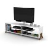 FurnisHome Store Mid Century Modern Tv Stand 4 Shelves Open Storage Wood Legs Entertainment Centre 57 inch Low Tv Unit, Walnut/White