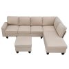 [VIDEO provided] [New] 104.3*78.7" Modern L-shaped Sectional Sofa,7-seat Linen Fabric Couch Set with Chaise Lounge and Convertible Ottoman for Living