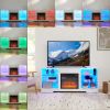 TV Stand Electric Fireplace TV Stand with Glass Shelves, 3D Fireplace TV Stand with LED Lights Wood with USB Charging Outlet Modern Television Table C