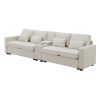 [VIDEO provided] [New] 114.2" Upholstered Sofa with Console, 2 Cupholders and 2 USB Ports Wired or Wirelessly Charged, Modern Linen Fabric Couches wit