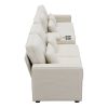 [VIDEO provided] [New] 114.2" Upholstered Sofa with Console, 2 Cupholders and 2 USB Ports Wired or Wirelessly Charged, Modern Linen Fabric Couches wit