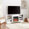 TV Stand Electric Fireplace TV Stand with Glass Shelves, 3D Fireplace TV Stand with LED Lights Wood with USB Charging Outlet Modern Television Table C