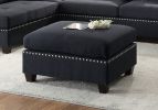 3-pcs Sectional Sofa Black Polyfiber Cushion Sofa Chaise Ottoman Reversible Couch Pillows