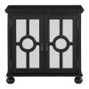 Classic Storage Cabinet 1pc Modern Traditional Accent Chest with Mirror Doors Antique Black Finish Pendant Pulls Wooden Furniture Living Room Bedroom