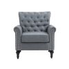 Mid-Century Modern Accent Chair, Linen Armchair w/Tufted Back/Wood Legs, Upholstered Lounge Arm Chair Single Sofa for Living Room Bedroom, Gray