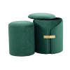 Dahlia Contemporary/Glam Nesting Ottoman Set in Green Velvet with Gold Metal Accent Pieces by LumiSource