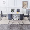 1 table and 6 chairs set.Modern Grey MDF Faux Marble Dining Table with Double V-Shaped Supports.Paired with 6 modern PU artificial leather soft cushio