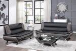 Modern Living Room Furniture 1pc Sofa Black and Gray PU Upholstered Chrome Finish Metal Legs Solid Wood Frame Cushon Seat