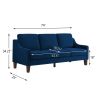 Modern 3 Piece seat Sofa Couch with Scooped Armrest/Wood legs,Upholstered Velvet 3-seat Sofa with Removable Cushions for Livingrooom Bedroom,Navy