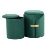 Dahlia Contemporary/Glam Nesting Ottoman Set in Green Velvet with Gold Metal Accent Pieces by LumiSource