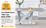 1 table and 6 chairs set.Modern Grey MDF Faux Marble Dining Table with Double V-Shaped Supports.Paired with 6 modern PU artificial leather soft cushio