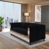 Black Velvet Sofa with Leopard Print, Modern 3-Seater Sofas Couches for Living Room, Bedroom, Office, and Apartment with Solid Wood Frame