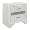 Glamorous Bedroom Furniture 1pc Nightstand of Drawers with Hidden Felt-Lined Jewelry Drawer White Finish and Silver Glitter