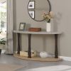 60 inch Long Semi Circle Demilune Sofa Table for Small Hallway Entryway Space, Wooden Half Moon Sturdy Console Tables, Grey&Natural Colour