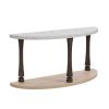 60 inch Long Semi Circle Demilune Sofa Table for Small Hallway Entryway Space, Wooden Half Moon Sturdy Console Tables, Grey&Natural Colour