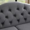 57" Chesterfield Sofa Grey Velvet for Living Room, 2 Seater Sofa Tufted Couch with Rolled Arms and Nailhead for Living Room, Bedroom, Office, Apartmen