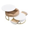 Modern Round Lift-top Nesting Coffee Tables with 2 Drawers White & Natural