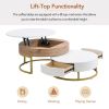 Modern Round Lift-top Nesting Coffee Tables with 2 Drawers White & Natural