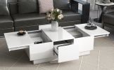 [VIDEO provided] ON-TREND Coffee Table with 2 large Hidden Storage Compartment, Extendable Cocktail Table with 2 Drawers, High-gloss Center Table with