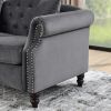 57" Chesterfield Sofa Grey Velvet for Living Room, 2 Seater Sofa Tufted Couch with Rolled Arms and Nailhead for Living Room, Bedroom, Office, Apartmen