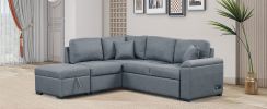 Sleeper Sectional Sofa, L-Shape Corner Couch Sofa-Bed with Storage Ottoman & Hidden Arm Storage & USB Charge for Living Room Apartment, Dark Gray