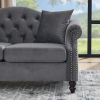 57" Chesterfield Sofa Grey Velvet for Living Room, 2 Seater Sofa Tufted Couch with Rolled Arms and Nailhead for Living Room, Bedroom, Office, Apartmen