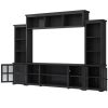 [VIDEO provided] ON-TREND Minimalism Entertainment Wall Unit with Bridge, Modern TV Console Table for TVs Up to 70", Multifunctional TV Stand with Tem