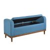 Mid-Century Modern Lift Top Storage Bench 1pc Tufted Blue Upholstered Solid Wood Walnut Finish Wooden Furniture