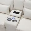 [VIDEO provided] [New] 114.2" Upholstered Sofa with Console, 2 Cupholders and 2 USB Ports Wired or Wirelessly Charged, Modern Linen Fabric Couches wit