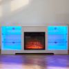 TV Stand Electric Fireplace TV Stand with Glass Shelves, 3D Fireplace TV Stand with LED Lights Wood with USB Charging Outlet Modern Television Table C