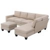 [VIDEO provided] [New] 104.3*78.7" Modern L-shaped Sectional Sofa,7-seat Linen Fabric Couch Set with Chaise Lounge and Convertible Ottoman for Living