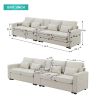 [VIDEO provided] [New] 114.2" Upholstered Sofa with Console, 2 Cupholders and 2 USB Ports Wired or Wirelessly Charged, Modern Linen Fabric Couches wit