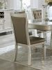 Glamorous Style Dining 7pc Set Champagne Finish Table w Leaf Glass Insert Top Upholstered Tufted 6x Side Chairs Traditional Dining Room Furniture