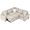 83" L-Shaped Pull Out Sofa Bed Modern Convertible Sleeper Sofa with 2 USB ports, 2 Power Sockets and 3 Pillows for Living Room, Bedroom, Office, Cream