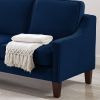 Modern 3 Piece seat Sofa Couch with Scooped Armrest/Wood legs,Upholstered Velvet 3-seat Sofa with Removable Cushions for Livingrooom Bedroom,Navy