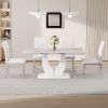 Table and chair set, modern minimalist white marble textured rectangular dining table. Suitable for restaurants and living rooms. Soft cushion seats.