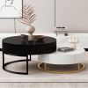 Modern Round Lift-top Nesting Coffee Tables with 2 Drawers White & Black