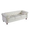 Classic Traditional Living Room Upholstered Sofa with velvet fabric Surface/ Chesterfield Tufted Fabric Sofa Couch, Large-White